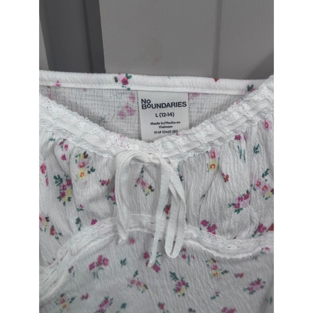 No Boundaries Floral Milkmaid Cami Top White Pink Lace Trim Cottagecore Large - Picture 5 of 6